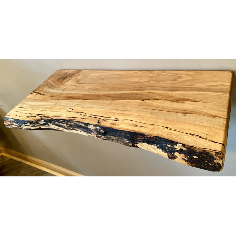Maple Solid Wood Floating Shelf with Live Edge, 2" H x 66" W x 12" D