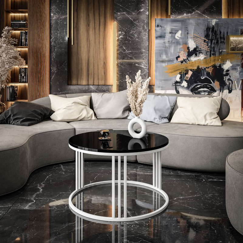 Arshman coffee table, Glossy Black, White