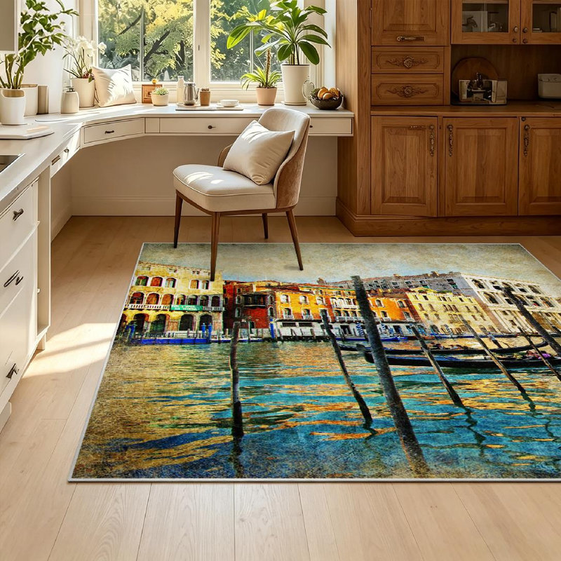 Tapis transparent lavable à la machine, romantique, artistique et rétro Venise, Rectangle 55 po x 79 po