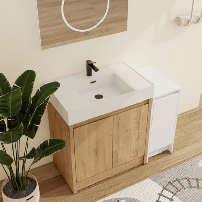 Ensemble de meuble-lavabo simple 42 po avec lavabo en résine Quarnar et armoire de rangement blanche