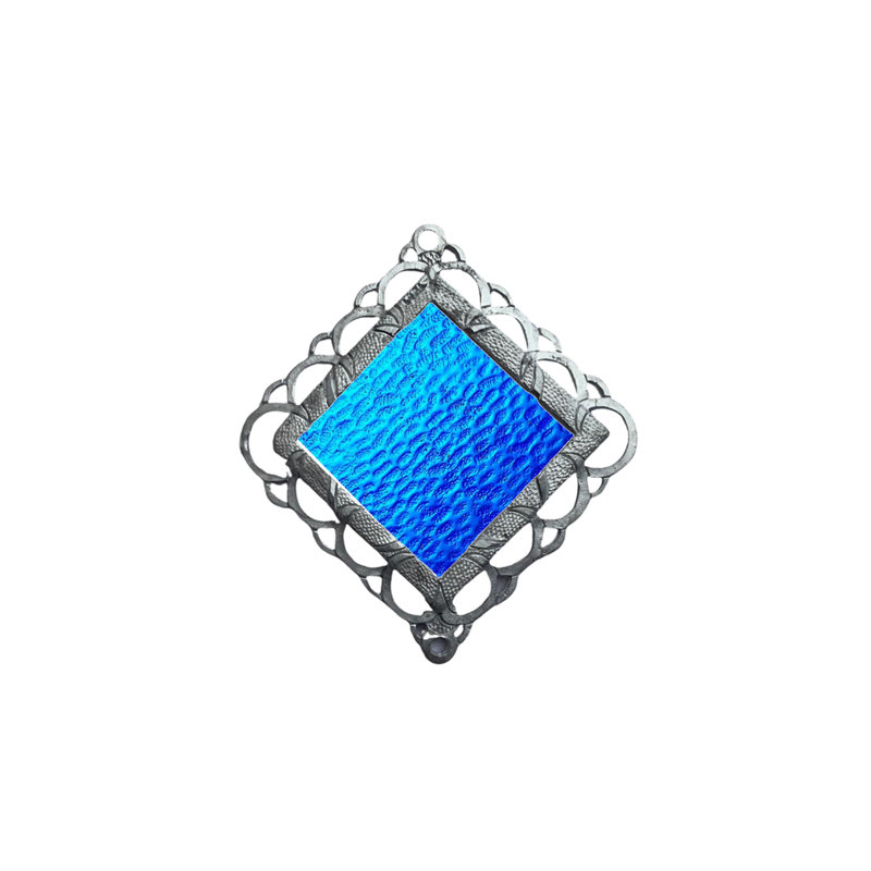 Carillon éolien - vitrail rose 36 po - verre sarcelle - tube, Bleu sarcelle / argenté