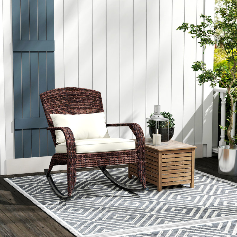 Chaise Adirondack à bascule en rotin Brookdale, Blanc/noyer