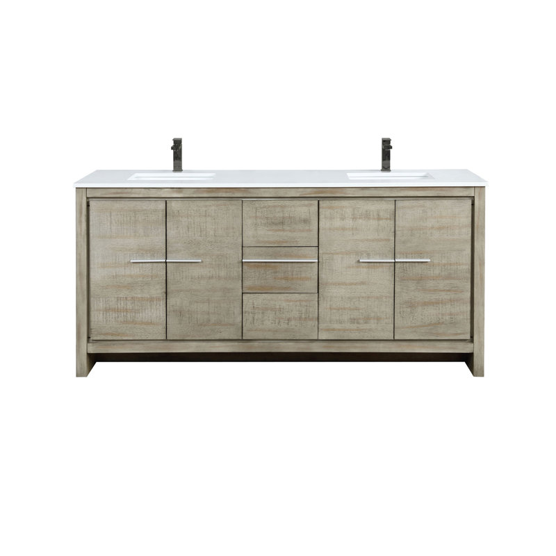Meuble-lavabo double 72 po Rustic X P 20 po D, dessus en quartz blanc et robinet en métal
