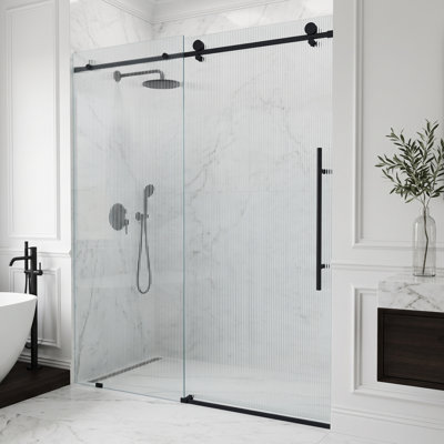 Porte de douche coulissante sans cadre avec verre cannelé 3/8 po Elan E 56 po x l 76 po