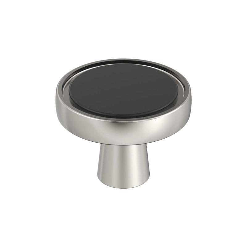 1-3/8 Inch Matte Black Polished Nickel Round Cabinet Knob