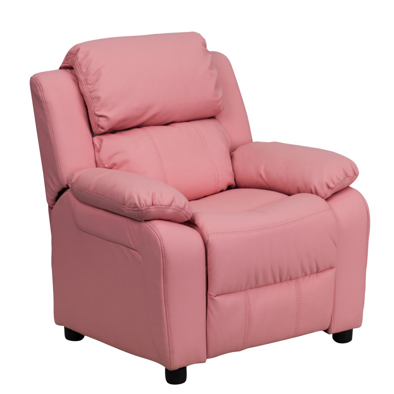 Degeorge Deluxe Padded Contemporary Kids Recliner with Storage Arms, Pink Vinyl