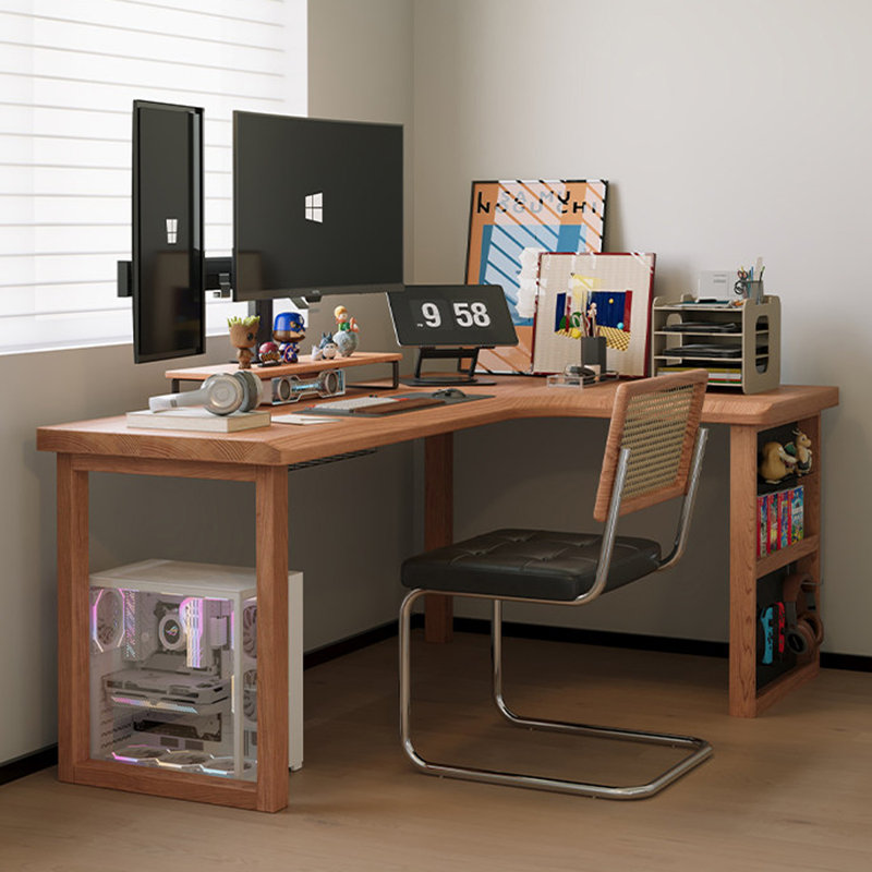 Bureau en bois massif de couleur cerisier en L, 29.53" H x 86.61" W x 55.12" D, Retour à droite