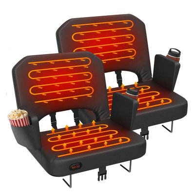 Heated Stadium Seat With Back Support, Heated Bleacher Seat With 3 Heat Levels & 4 Reclining Positions, Thick Padded Stadium Chair With Armrests, Hooks And Shoulder Straps For Sports, Camping And Concerts