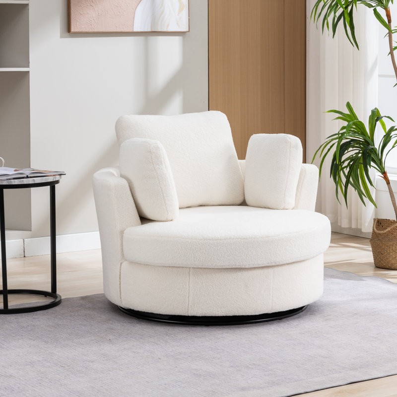 40" W Dahlonega Slipcovered Swivel Barrel Chair, Ivory Boucle Fabric, 33.6'' H x 40'' W x 35'' D