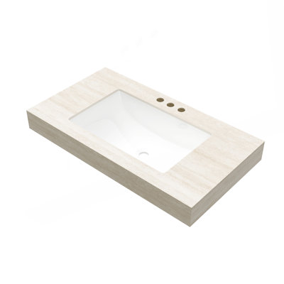36" Pattern Sintered Stone Countertop and Undermount Ceramic Basin with Three Standard Pre-drilled Faucet Holes, No Cabinet, No Faucet and Sink Cover