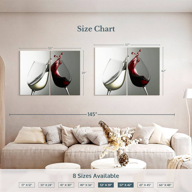 Blanc et vin rouge - Ensemble de 2 toiles tendues, H 39 po x l 53 po x P 1,25 po
