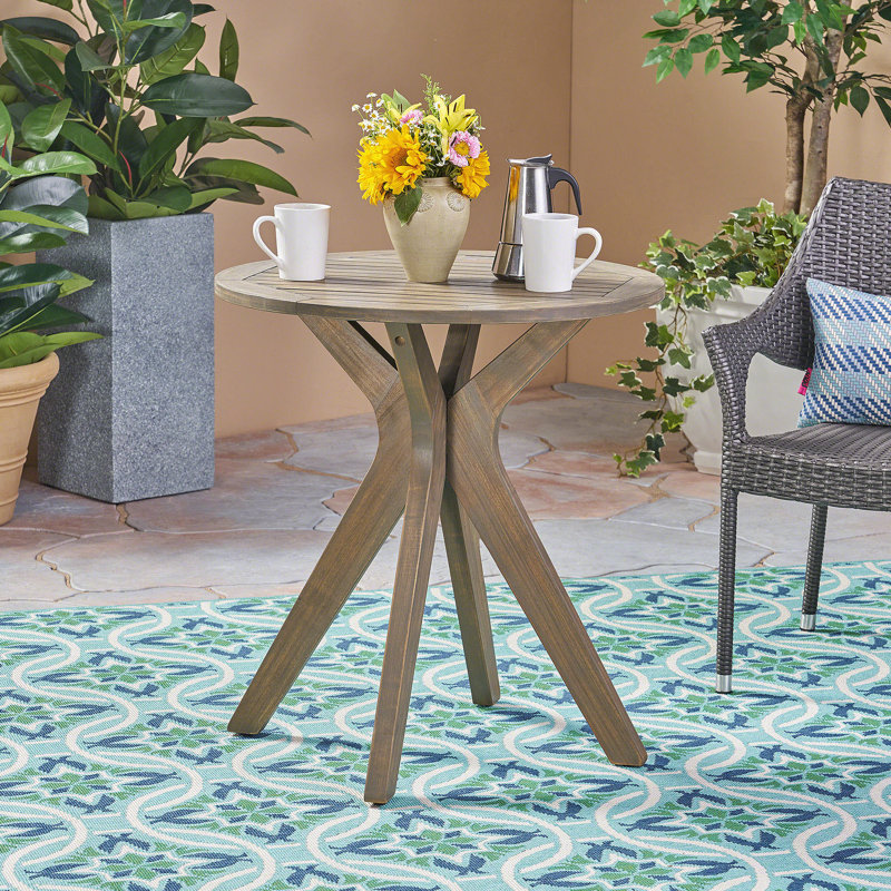 Table d'extérieur ronde 27,5 po, gris, avec base croisée et bois rustique gris