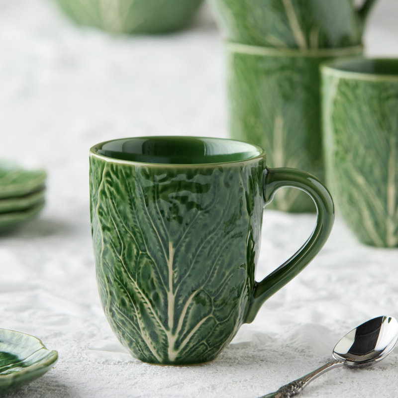 Ensemble de 4 tasses 3D Le Jardin chou vert - Tasses à café et à thé en grès Heirloom Majolica