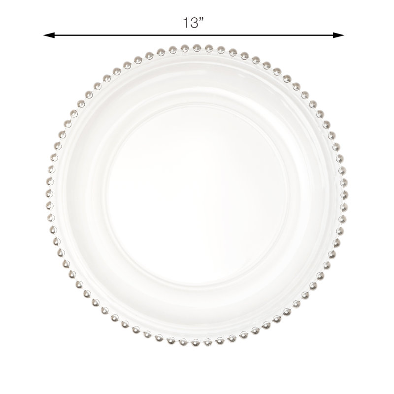 Elegant Silver Beaded Rim Glass Charger Plates, Set of 8