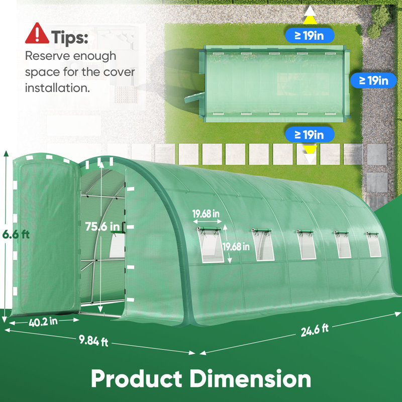 Grande serre de plain-pied de 25 pi x 6,6 pi Quictent Moderned, H 6,6 pi x l 10 pi x P 25 pi, Vert