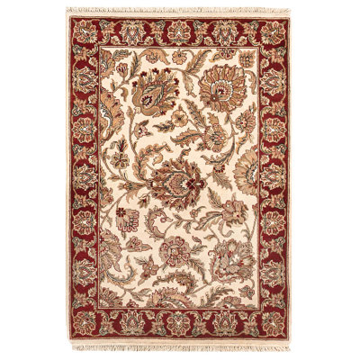 Tapis ivoire et rouge noué à la main de haute qualité