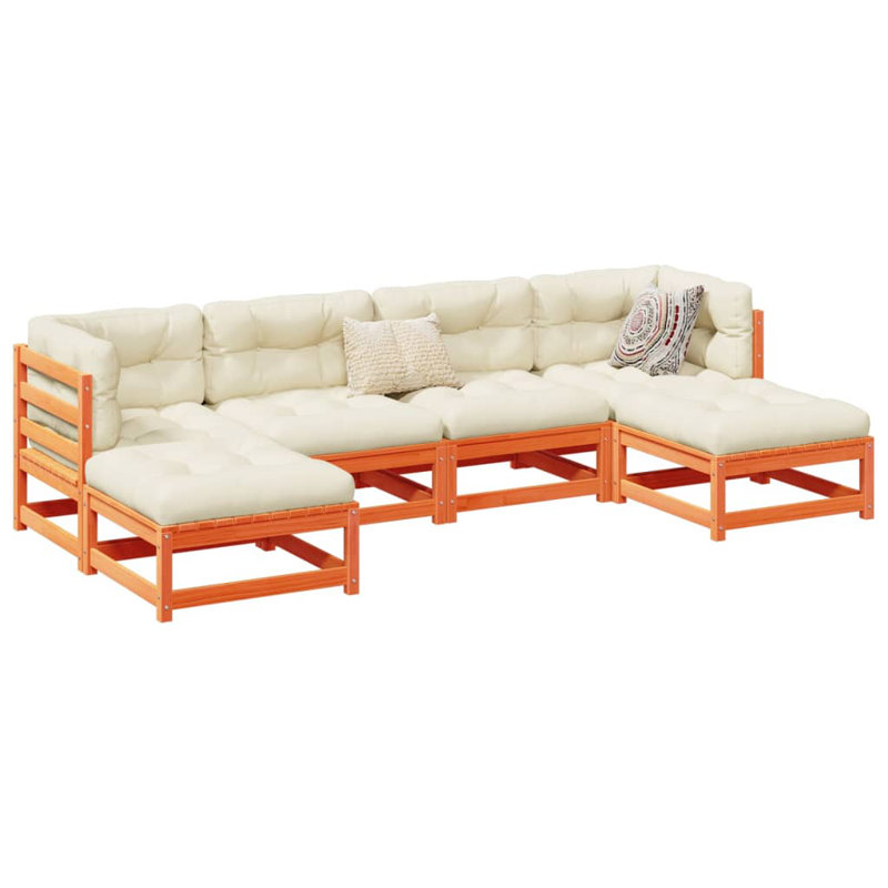 Lark Manor™ 6 Piece Patio Sofa Set Solid Wood Pine, Beige/Brown