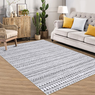 Tapis lavable de grande taille pour tapis de salon antidérapant à motif géométrique de 8 x 10 po pour salon de chambre à coucher, gris clair