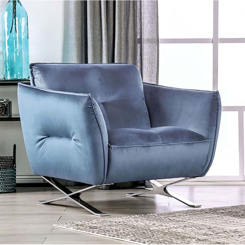 Fauteuil capitonné de 38,5 po Kenechi, Bleu