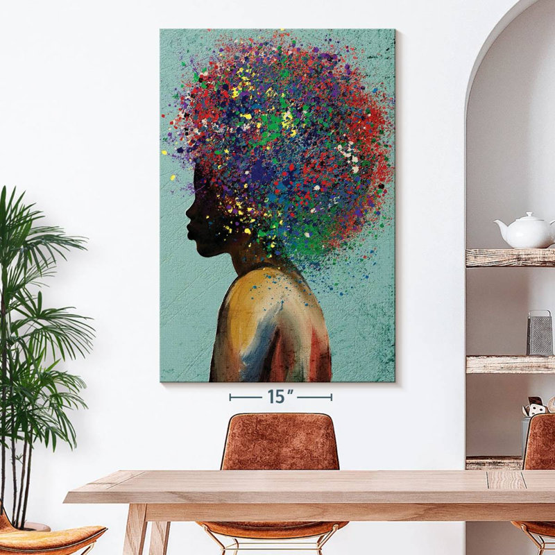 «Colorful Woman Afro», reproduction sur toile, H 34 po x l 51 po x P 1,25 po