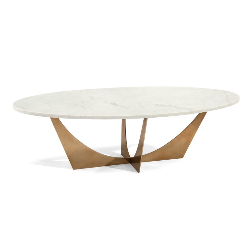 White Marble and Brass Oval Cocktail Table