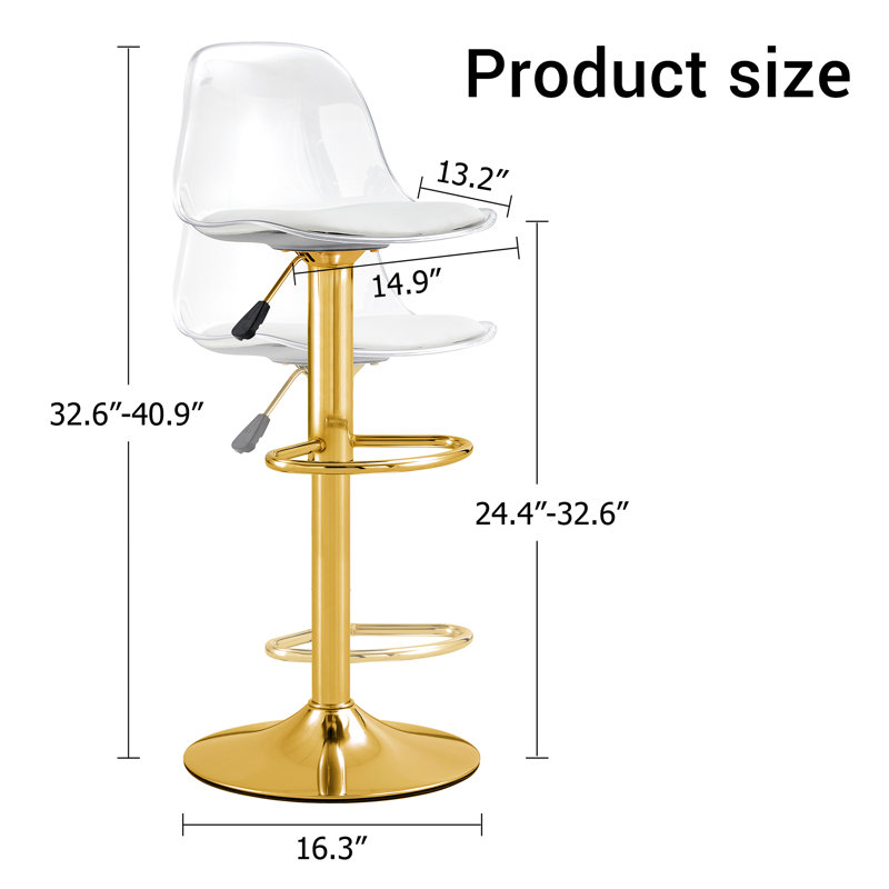 Kimara Modern 360° Rotation Pneumatic Height Adjustment 40" Counter Stools (Set of 2), Gold