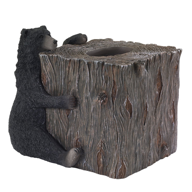 Rustic Brown Resin Black Bear Lodge Tissue Box Cover