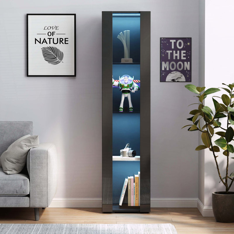 Armoire latérale noire avec lampe à bande en aluminium et grand espace de rangement, Noir