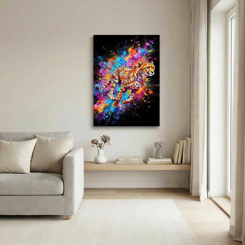 Ensemble de 1 tableau sur toile représentant un guépard coloré, 40"H x 28"W, Toile tendue