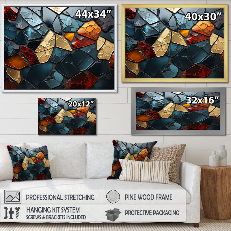 Cubic Mosaic Marble Tiles V - Décoration murale en marbre, Cadre flottant noir, H 16 po x l 32 po x P 1 po