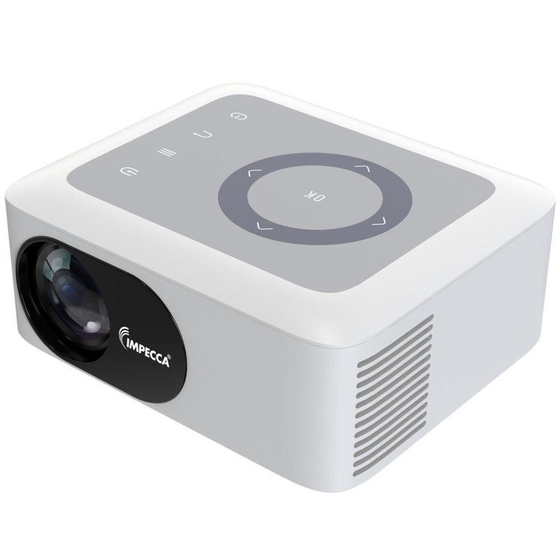 Impecca 120" Portable Home Theatre Projector, 80 ANSI Lumens, 720P,  Includes USB-C to HDMI Kit - White