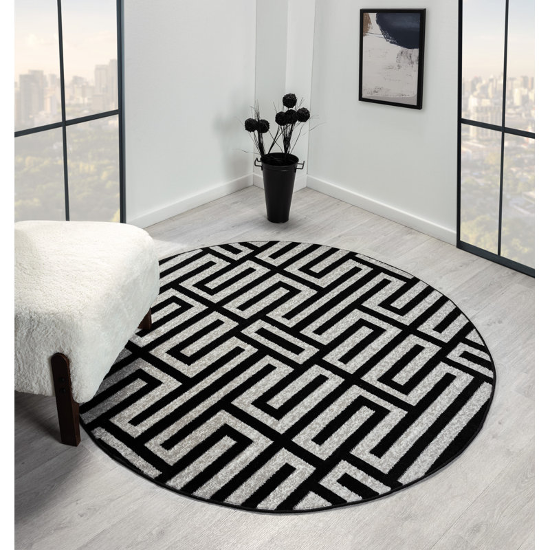 Vladya Grey Abstract Geometric Area Rug, Round 5'3"