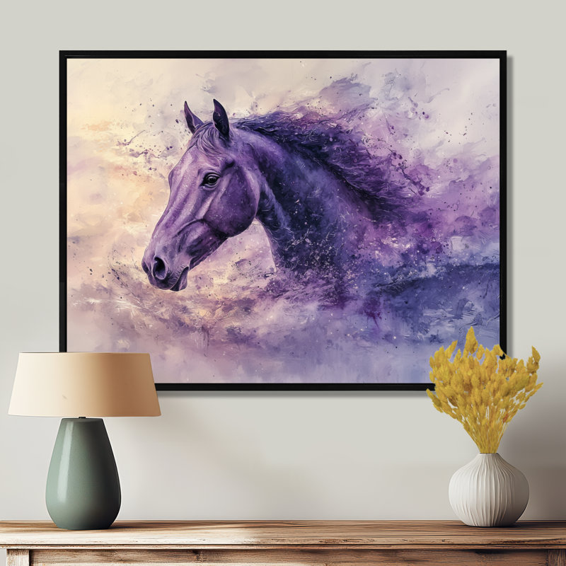 Lavande, rêve, cheval, harmonie I - cheval, art mural, H 12 po x l 20 po, Impression sur cadre flottant, Noir