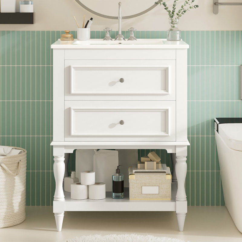 Ensemble de meuble-lavabo simple 18 po, Blanc, Blanc