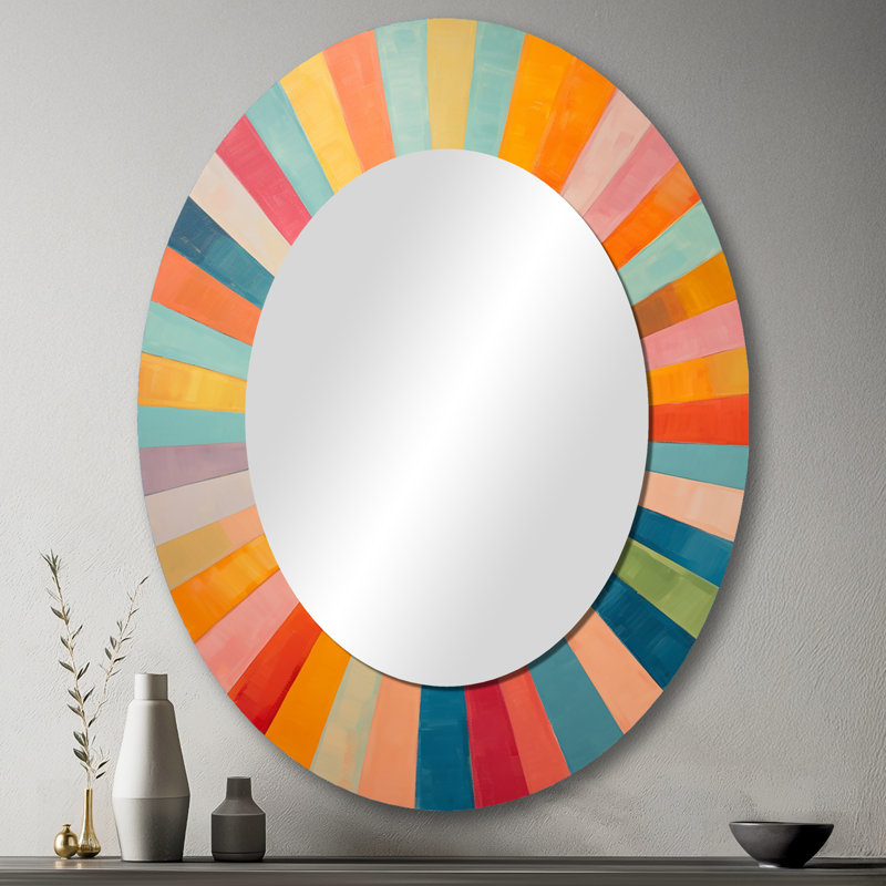 Coloré Mid-Century optique Serenade I - miroir décoratif moderne de style Mid-Century, grand miroir mural de style Mid-Century, impression d'art en métal