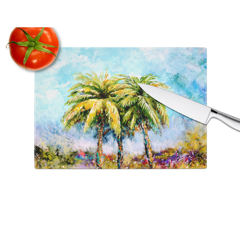 Summer Breezes Palm Tree Glass Cutting Board
