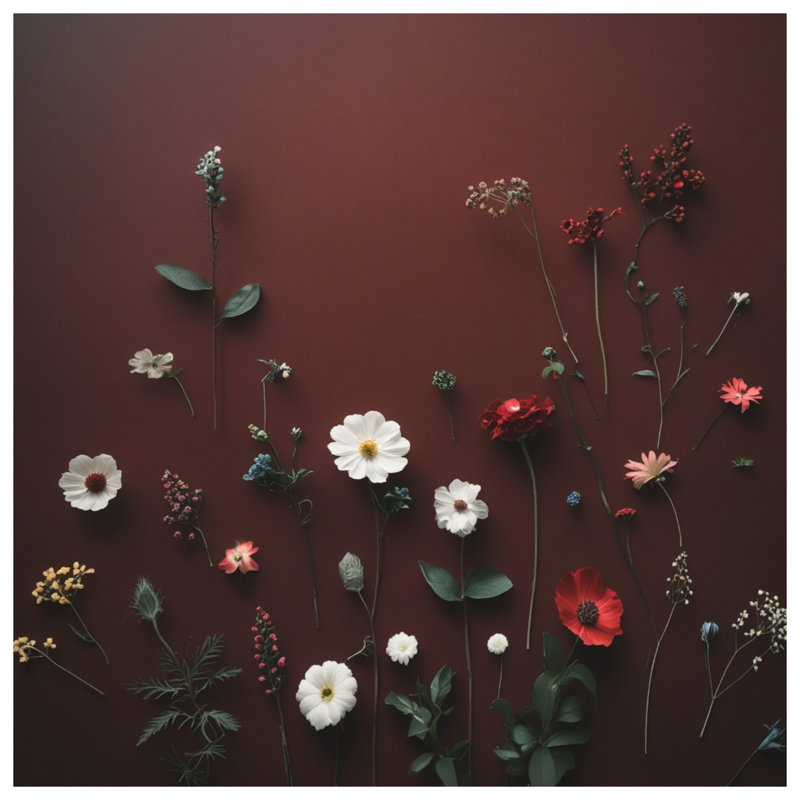 Assortiment de fleurs sauvages sur un tapis de bain rouge, L 34 po x L 21 po