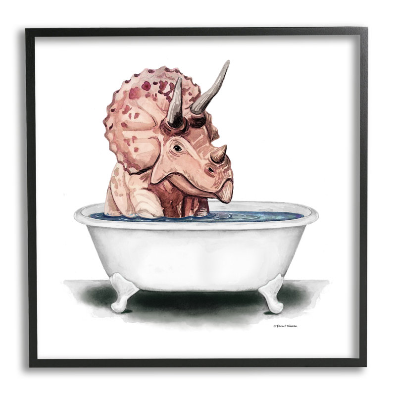 Triceratops, salle de bain de dinosaure encadrée, estampe numérique par Rachel Nieman, H 17 po x l 17 po x P 1,5 po