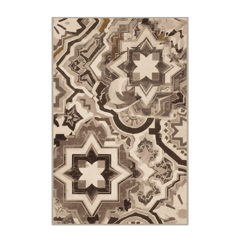 Machine Washable Manhasset Global Inspired Moroccan Rug in Beige – Beige Binding, 8x12