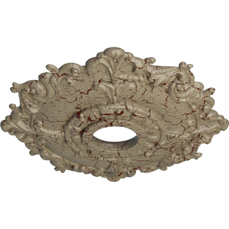 Endurathane Saverne Ceiling Medallion, 18 1/2"W x 13 1/2"H x 1 7/8"P, Hand-Painted Stone Hearth Finish, Gobi Desert Crackle