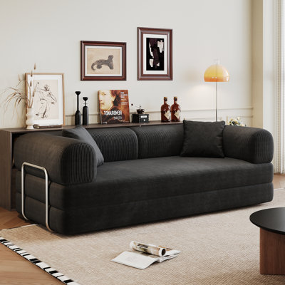  Sectional Sofa — 78.8" Convertible Floor Sofa Bed with Pillow-Back Support, Corduroy Fabric Loveseat for Living Room or Bedroom (Black)