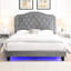 Grey Velvet Upholstered Bed With Button Detail - Queen Curve Design Wood Slat Support Led Lights Easy Assembly No Box Spring Needed For Robust Foundation Necessary-2124525710