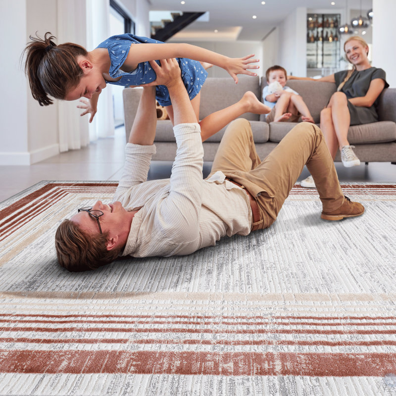 LOOM & LUXE Collection 6X9 Brown/Ivory/Bordered Non-Shedding Living Room Bedroom Dining Home Office Stylish And Stain Resistant Area Rug