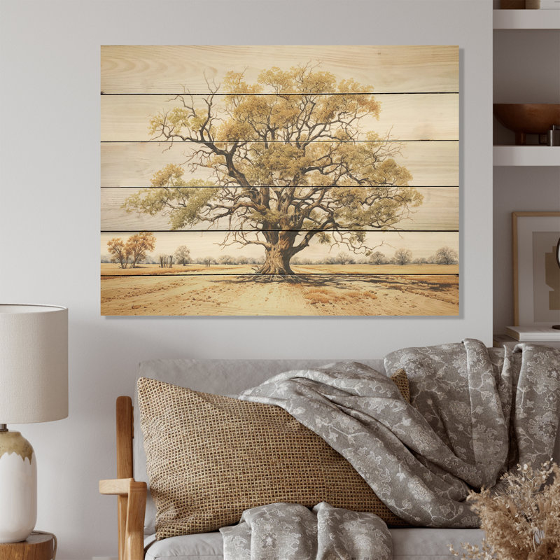 Tree Oaks Simplicity I - Art de chêne sur bois de pin naturel, H 24 po x l 32 po