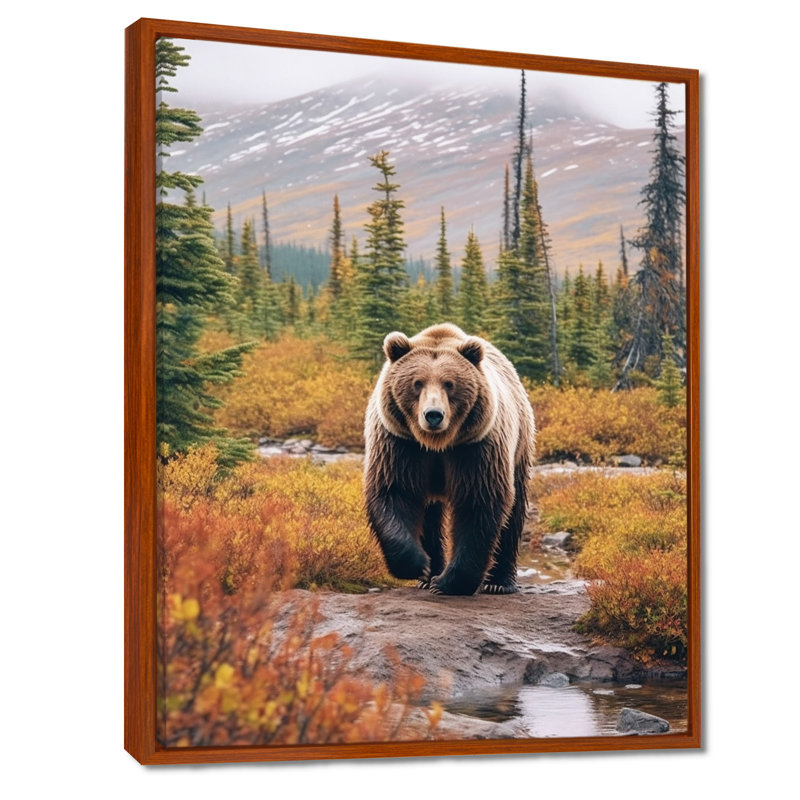 «Grizzly Bear In Alaska Scenery II», art sur toile Alaska, H 32 po x l 16 po x P 1 po, Cadre flottant brun