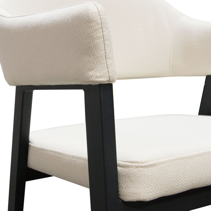 Ensemble de deux chaises à hauteur de comptoir Adele en tissu crème avec structure en métal thermolaqué noir, Blanc/Noir