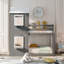 Lit superposé simple au-dessus d'un lit simple en bois avec toit, fenêtre, garde-corps et échelle (blanc)-183282572