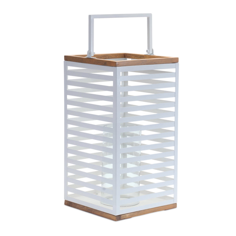 Metal Box Lantern with Natural Wood Accents