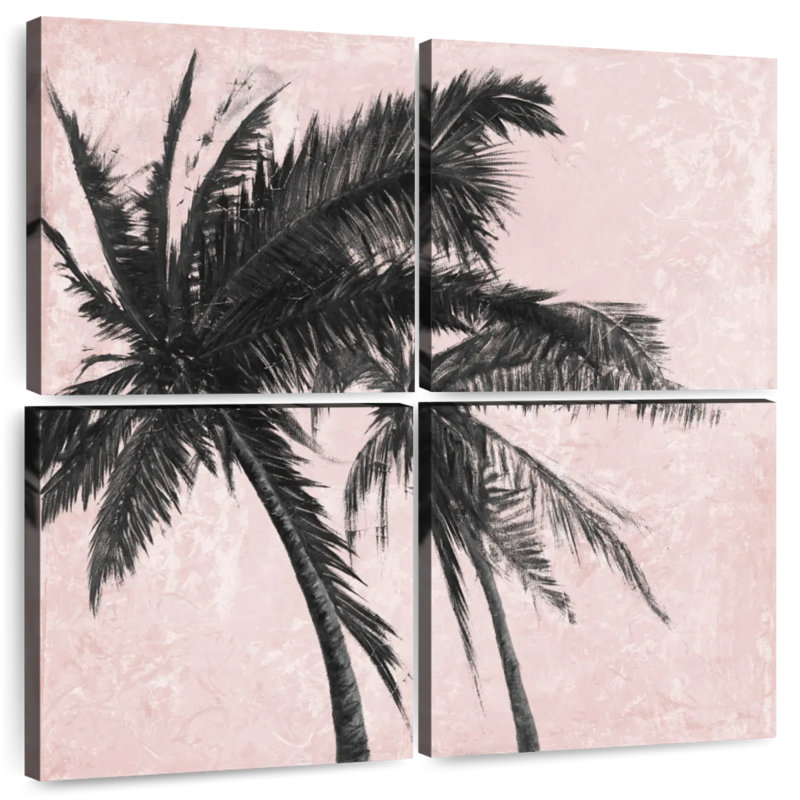 Harnek, palmier gris sur fond rose I, H 18 po x l 18 po
