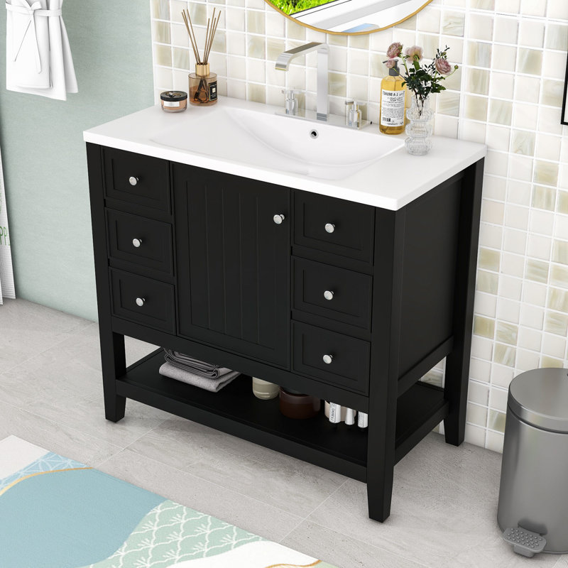 Rhemy 36'' Single Bathroom Vanity with Ceramic Top, Black